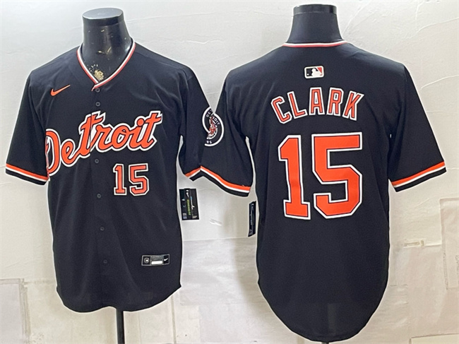 Men's Detroit Tigers #15 Max Clark Black Alternate 2026 Cool Base Stitched Baseball Jersey